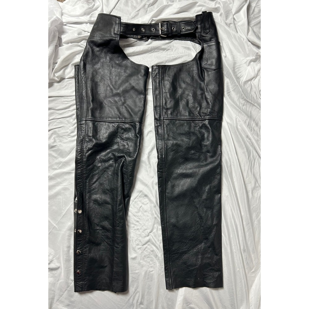UNIK Leather Apparel Black Leather Motorcycle Chaps Biker Pants XXL Adjustable